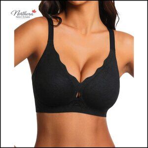 Wireless Push Up Bra Scalloped Lace Full Coverage Supportive Bralette